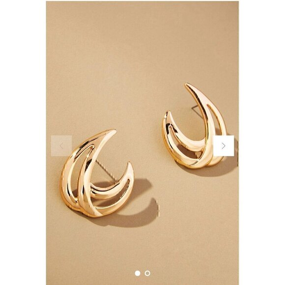 Anthropologie Gold-Tone Sculpted Hoop Earrings, C-SHAPE, GOLD TONE - Picture 2 of 4